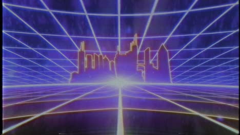 Retro-80s-VHS-tape-video-game-intro-landscape-vector-arcade-wireframe-city-4k